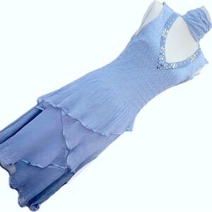 Flattering Sparkle Embellishment Textured Blue Dress w FREE scarf- stretchy NWOT